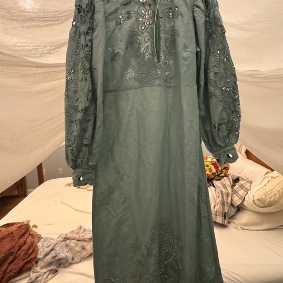 FARM RIO Elegant Embroidered Mint Green Maxi Dress, new w tags, S - Picture 5 of 10